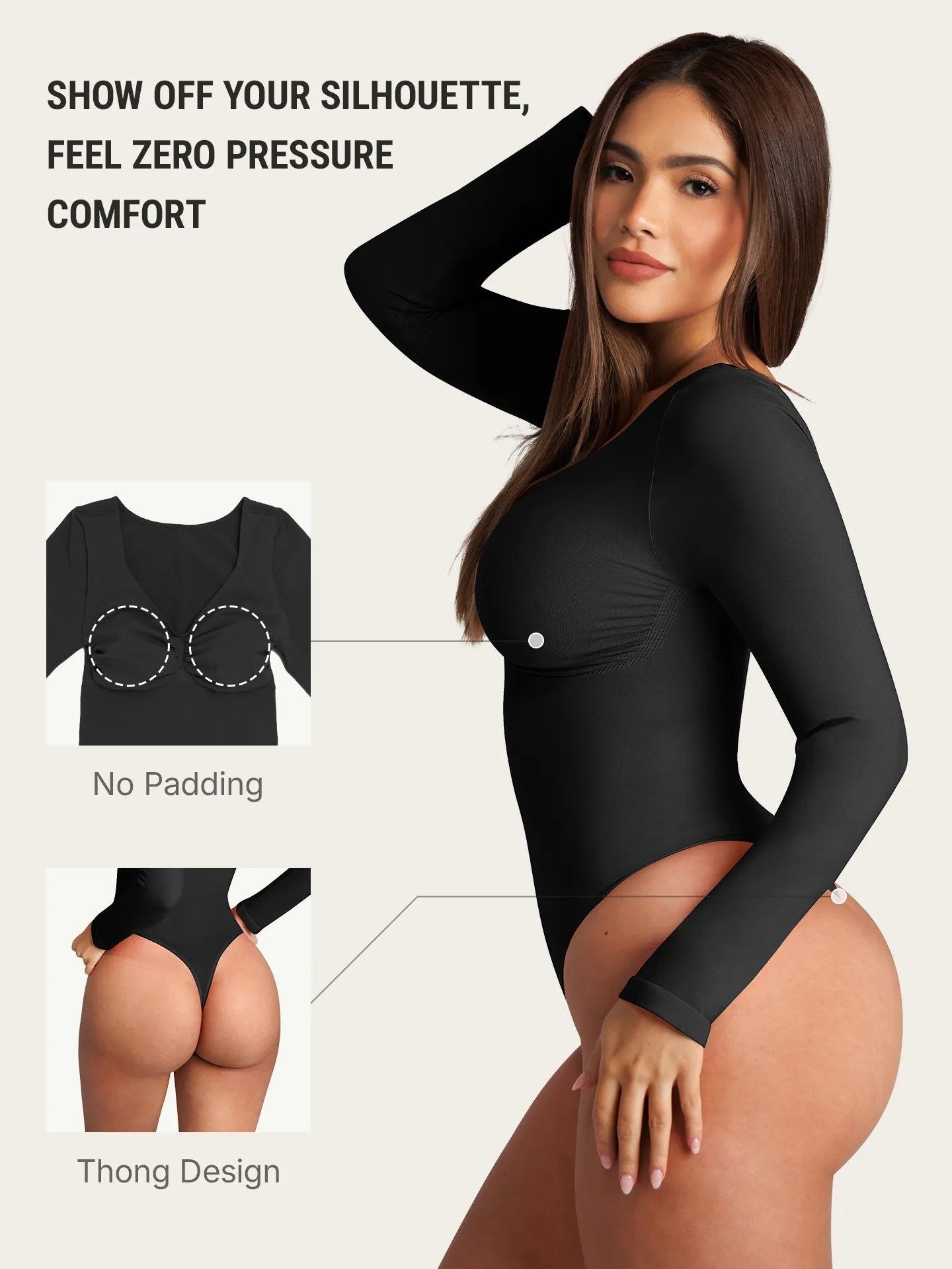Seamless Long Sleeve Tummy Control Thong Bodysuit