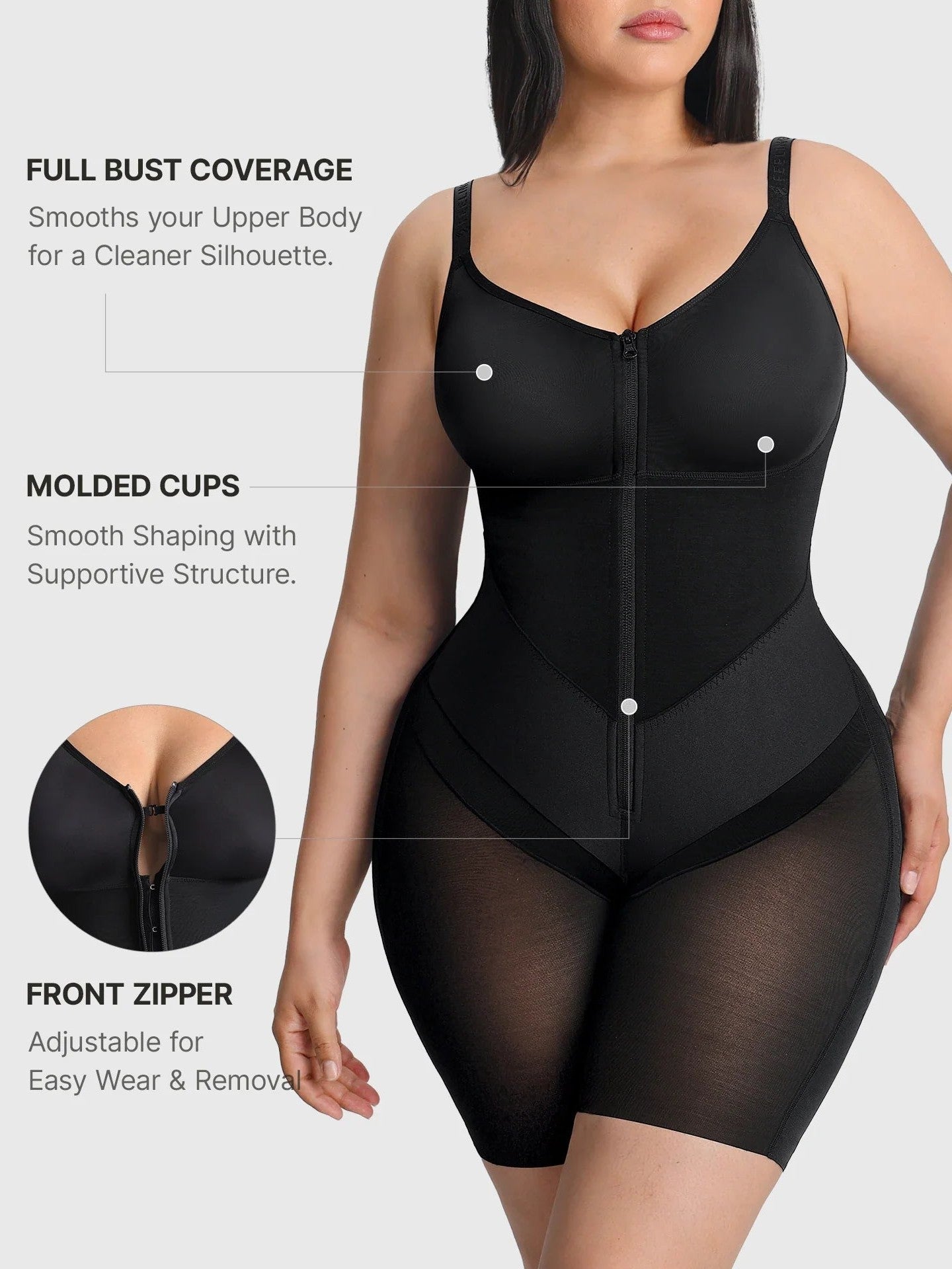 Feelingirl Full-Coverage Chest Faja Tummy Control Butt Lift Bodysuit