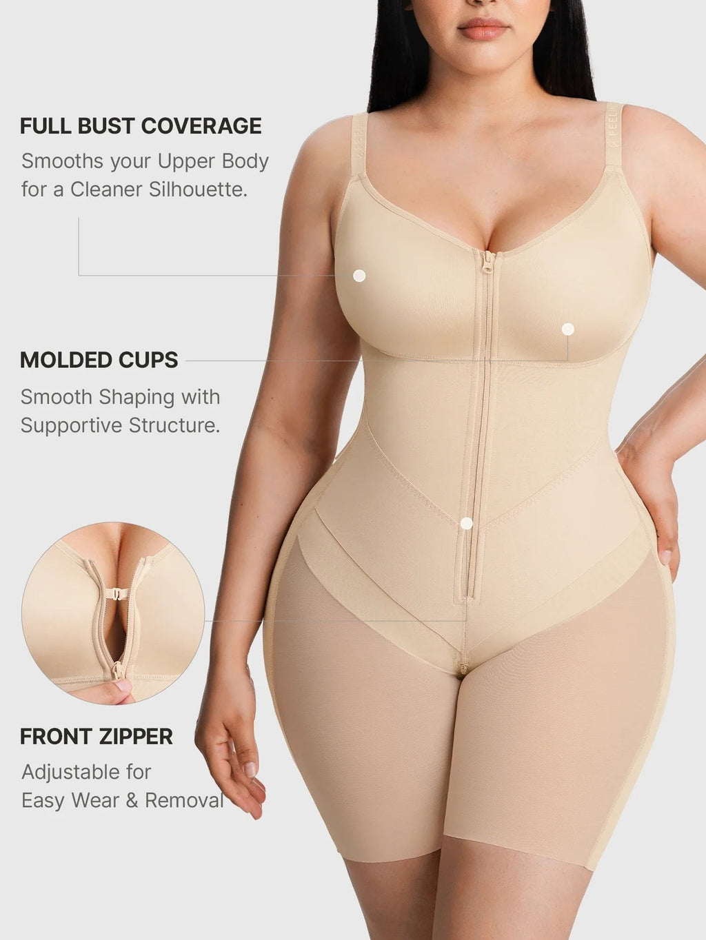 Feelingirl Full-Coverage Chest Faja Tummy Control Butt Lift Bodysuit