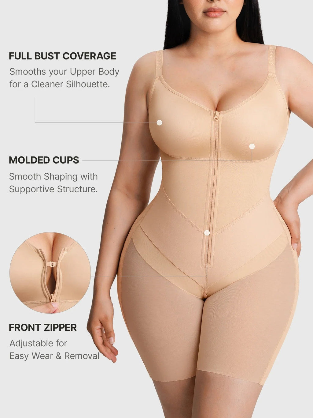 Feelingirl Full-Coverage Chest Faja Tummy Control Butt Lift Bodysuit