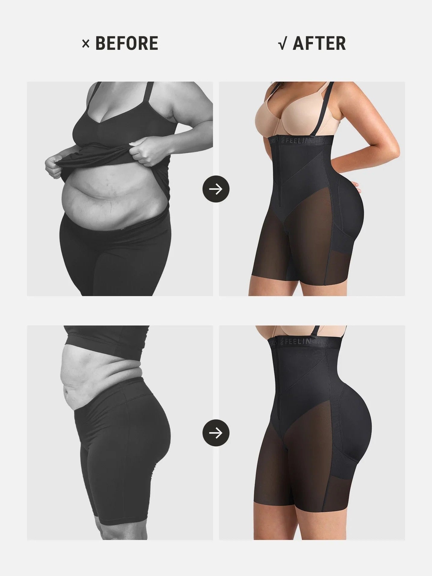 Feelingirl Wide V-neck Belt High-Waist Shaping Shorts