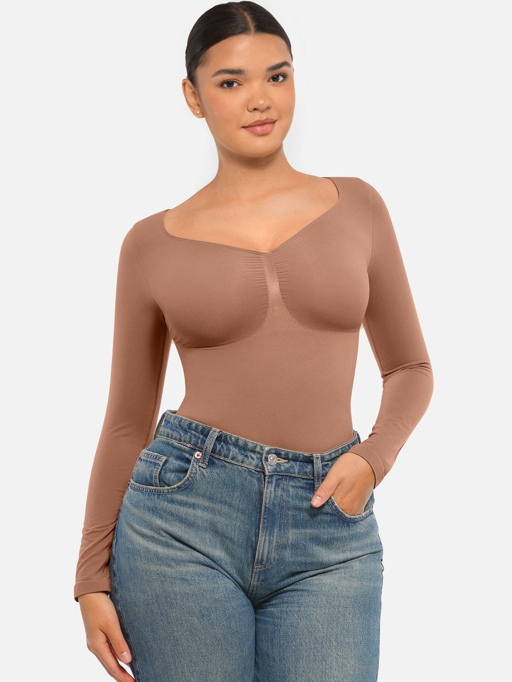Seamless Long Sleeve Tummy Control Thong Bodysuit