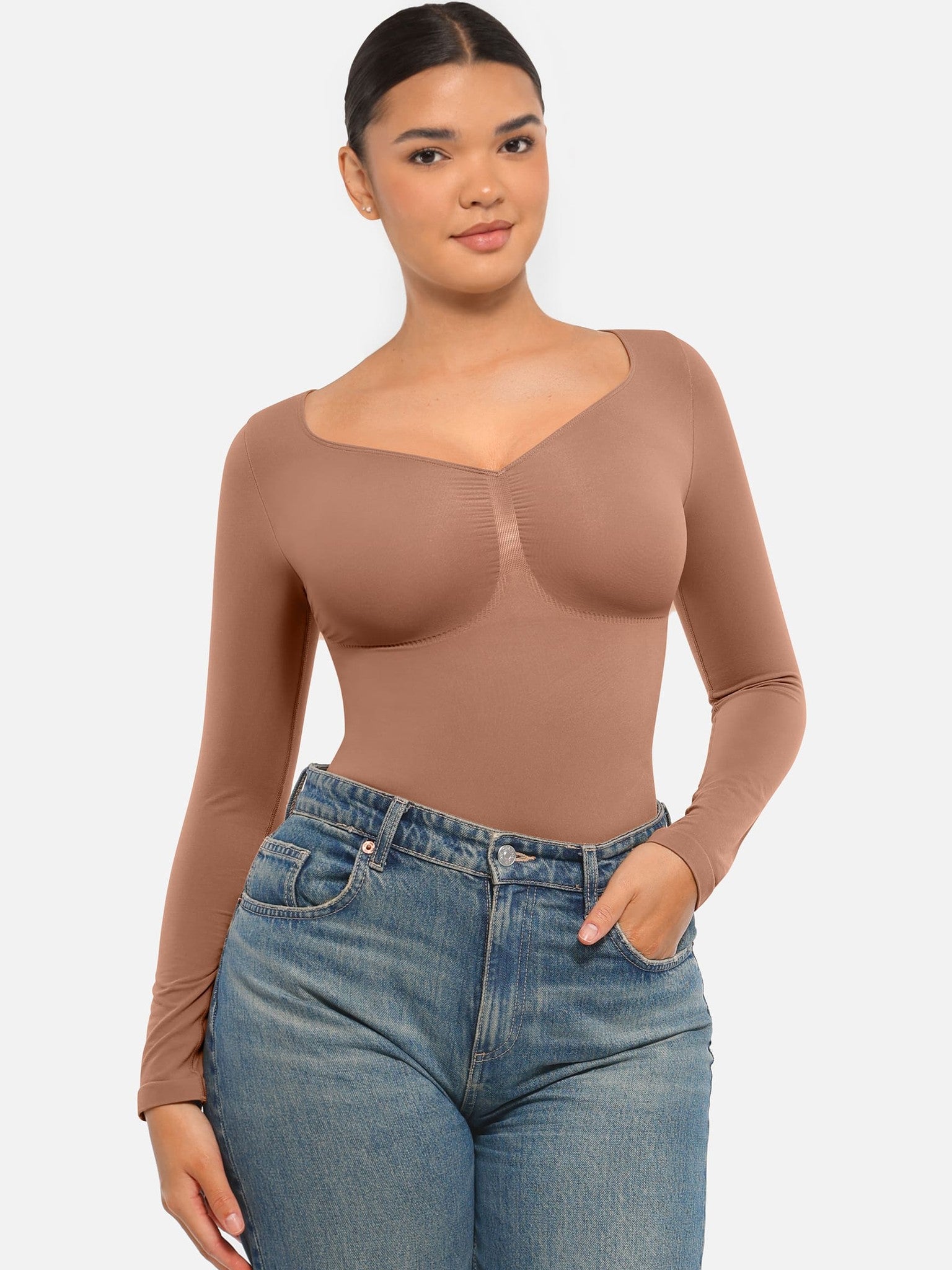 Seamless Long Sleeve Tummy Control Thong Bodysuit