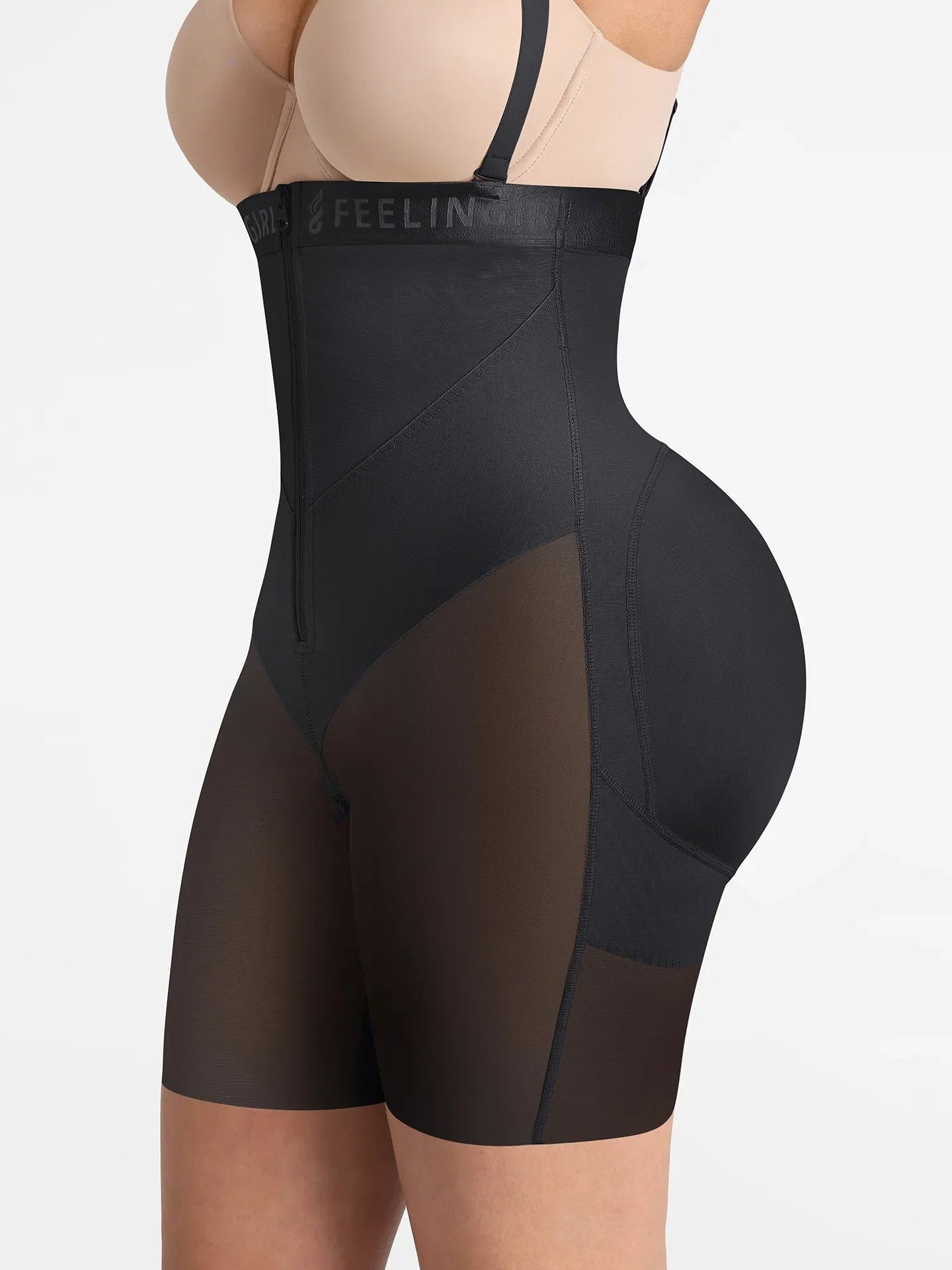 Feelingirl Wide V-neck Belt High-Waist Shaping Shorts