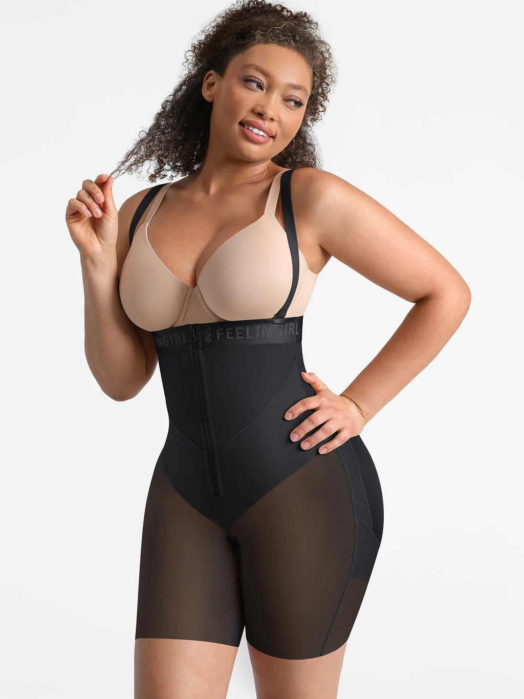 Feelingirl Wide V-neck Belt High-Waist Shaping Shorts