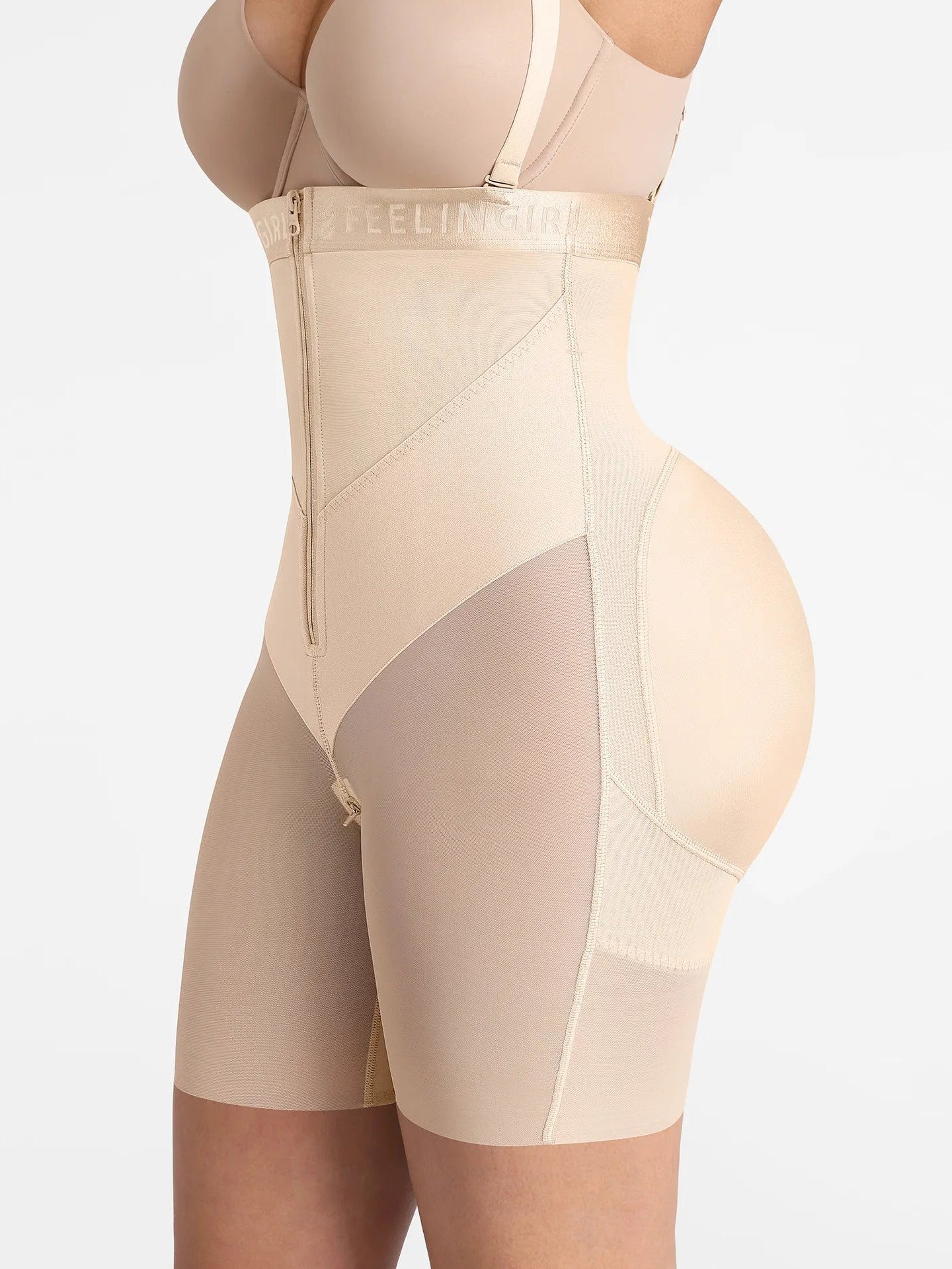 Feelingirl Wide V-neck Belt High-Waist Shaping Shorts
