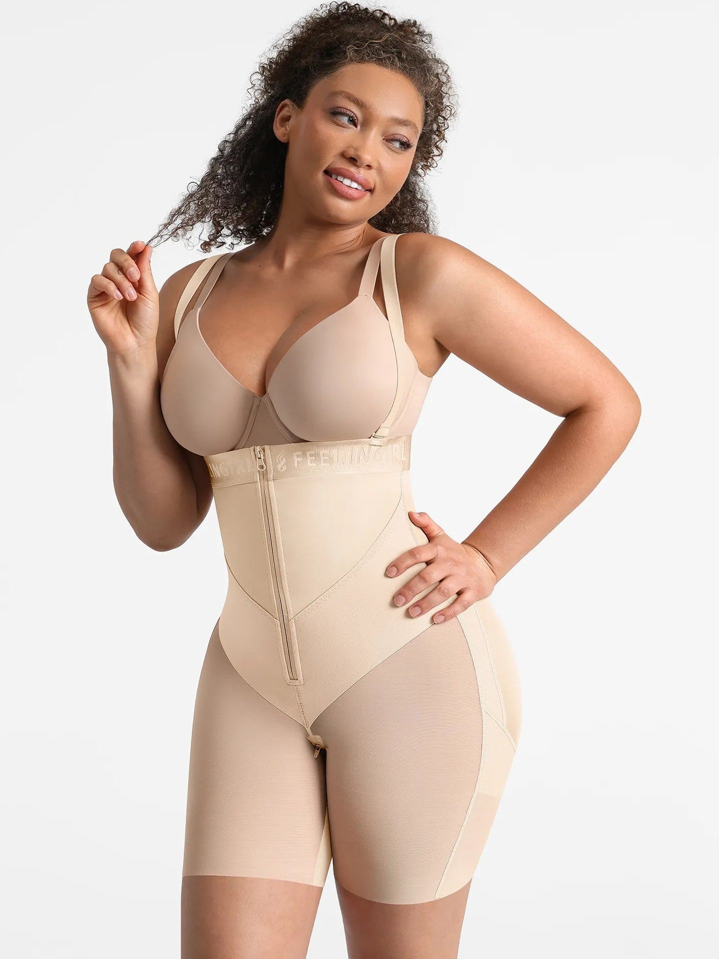 Feelingirl Wide V-neck Belt High-Waist Shaping Shorts