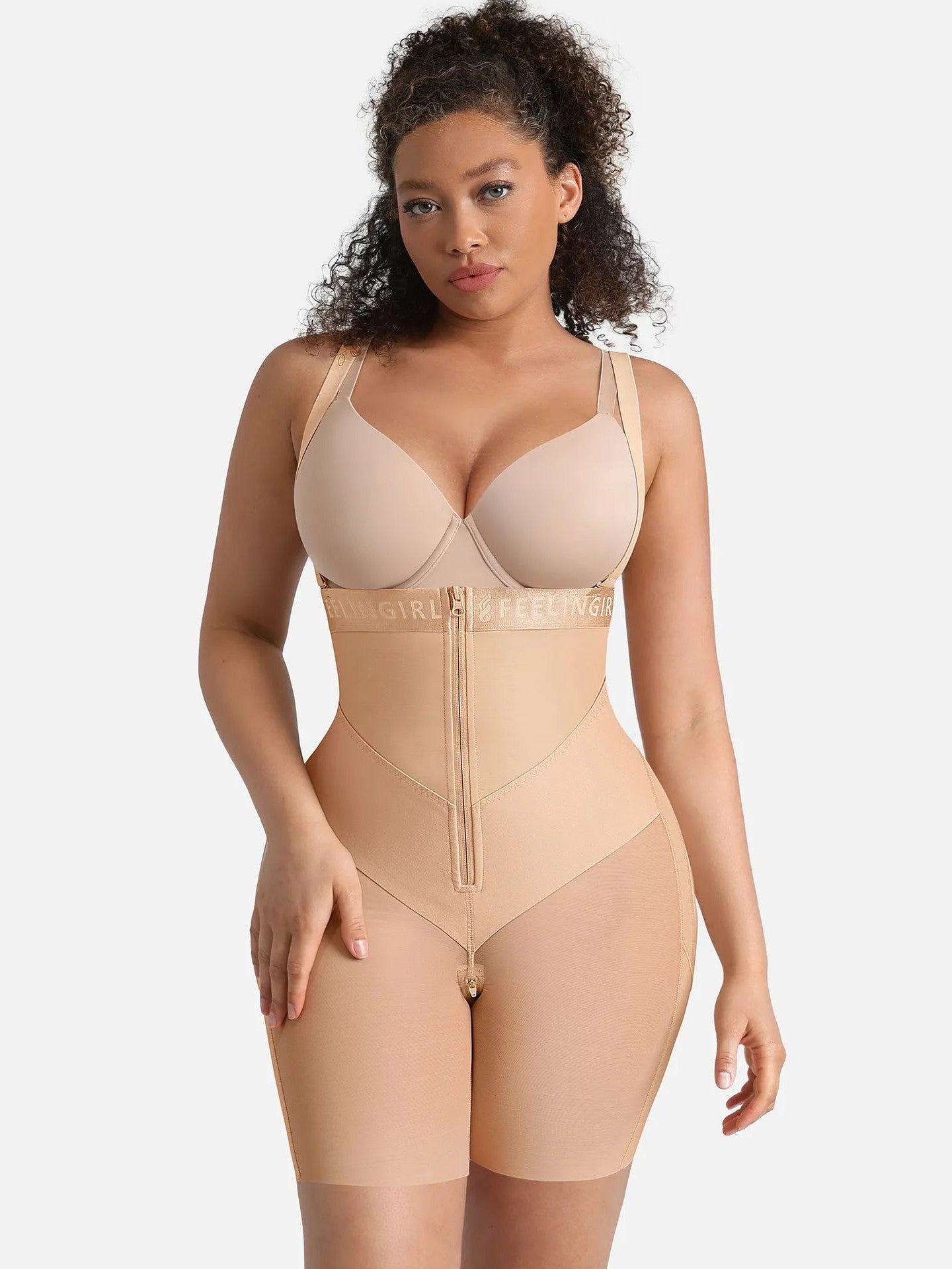 Feelingirl Wide V-neck Belt High-Waist Shaping Shorts