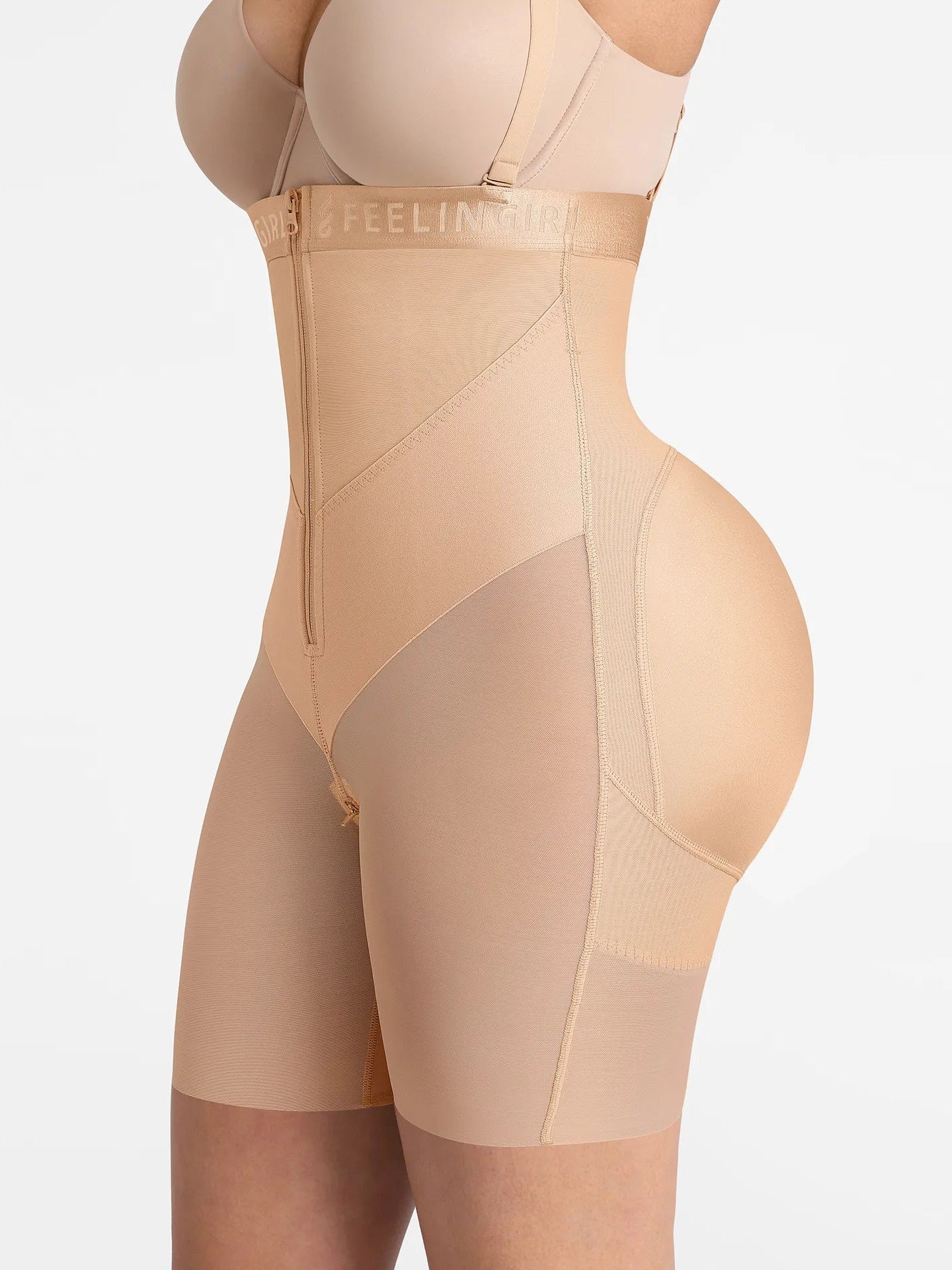 Feelingirl Wide V-neck Belt High-Waist Shaping Shorts
