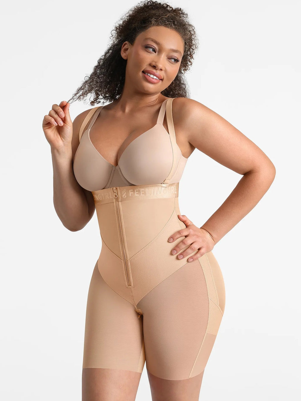 Feelingirl Wide V-neck Belt High-Waist Shaping Shorts