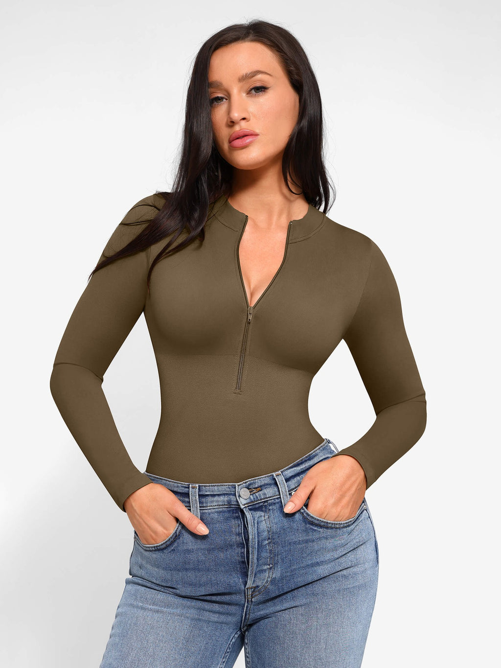 Long Sleeve Zipper Seamless Bodysuit