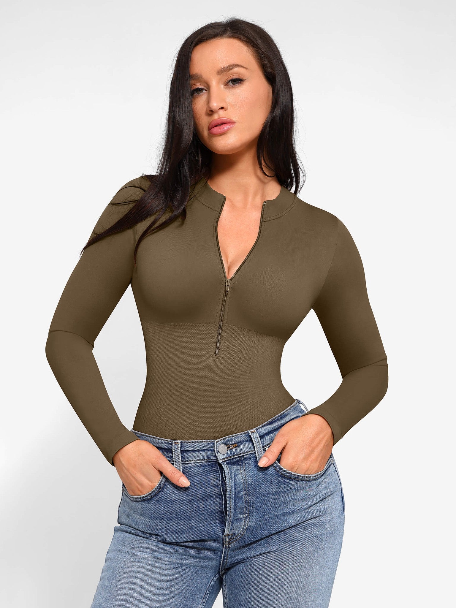 Long Sleeve Zipper Seamless Bodysuit