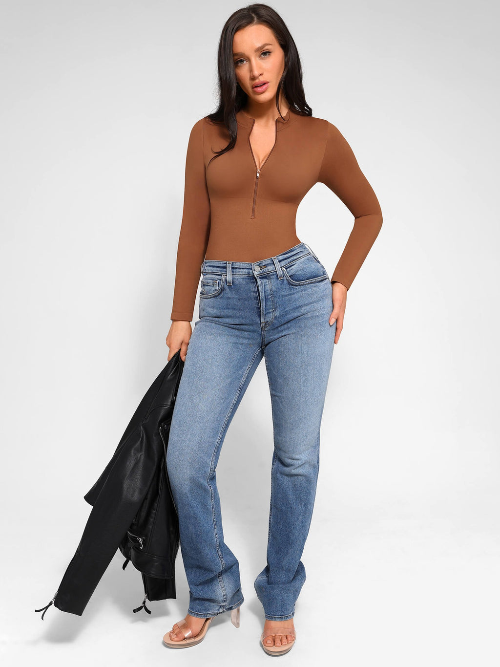 Long Sleeve Zipper Seamless Bodysuit