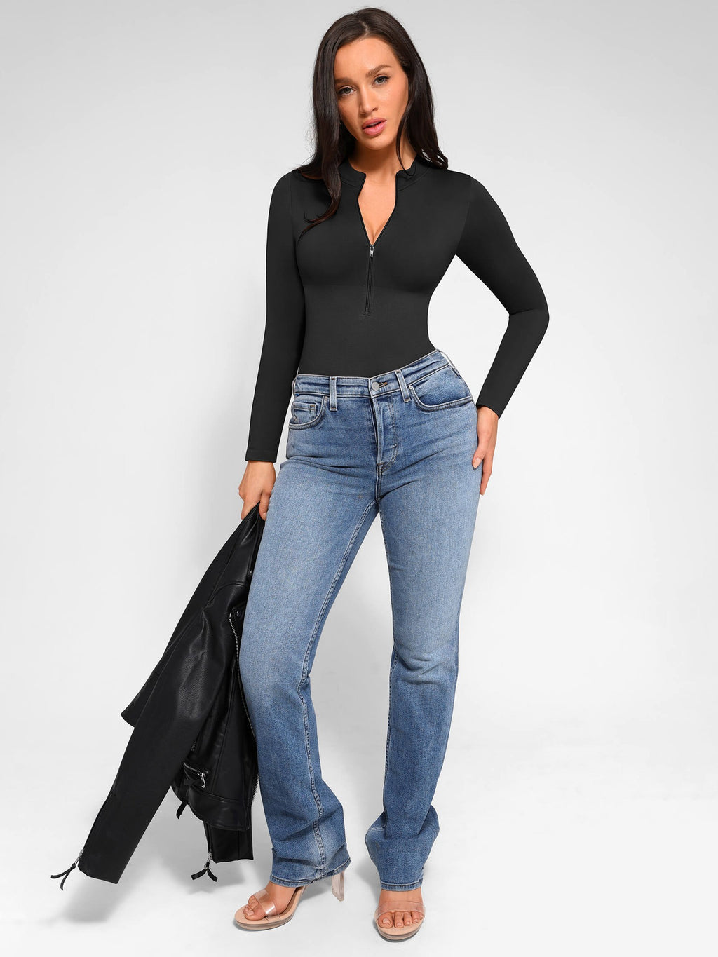 Long Sleeve Zipper Seamless Bodysuit