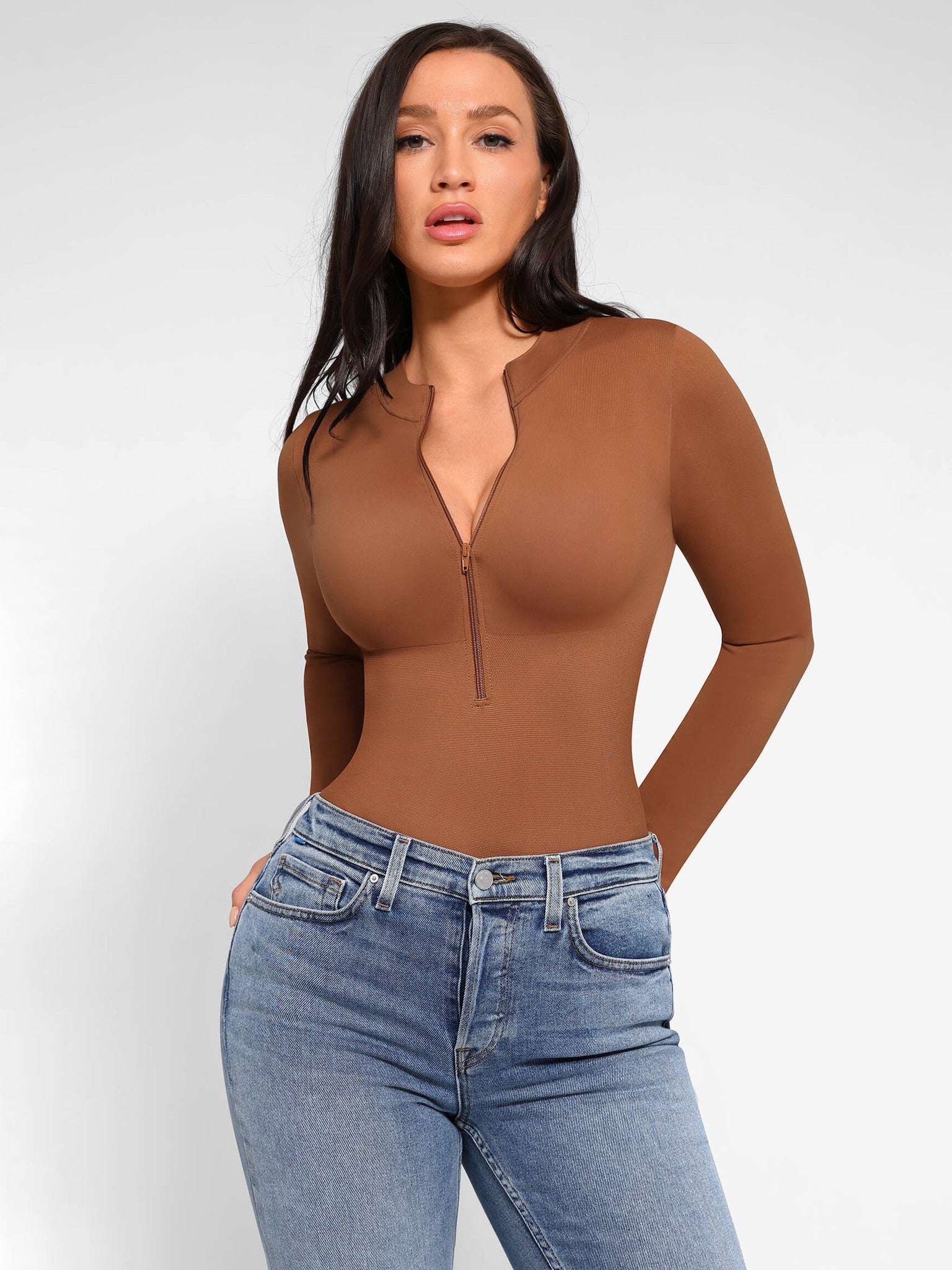 Long Sleeve Zipper Seamless Bodysuit