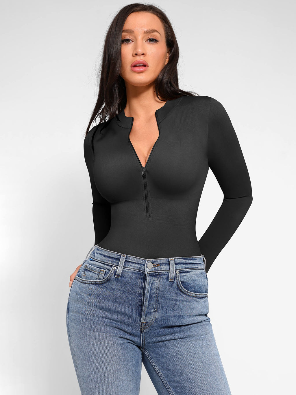 Long Sleeve Zipper Seamless Bodysuit