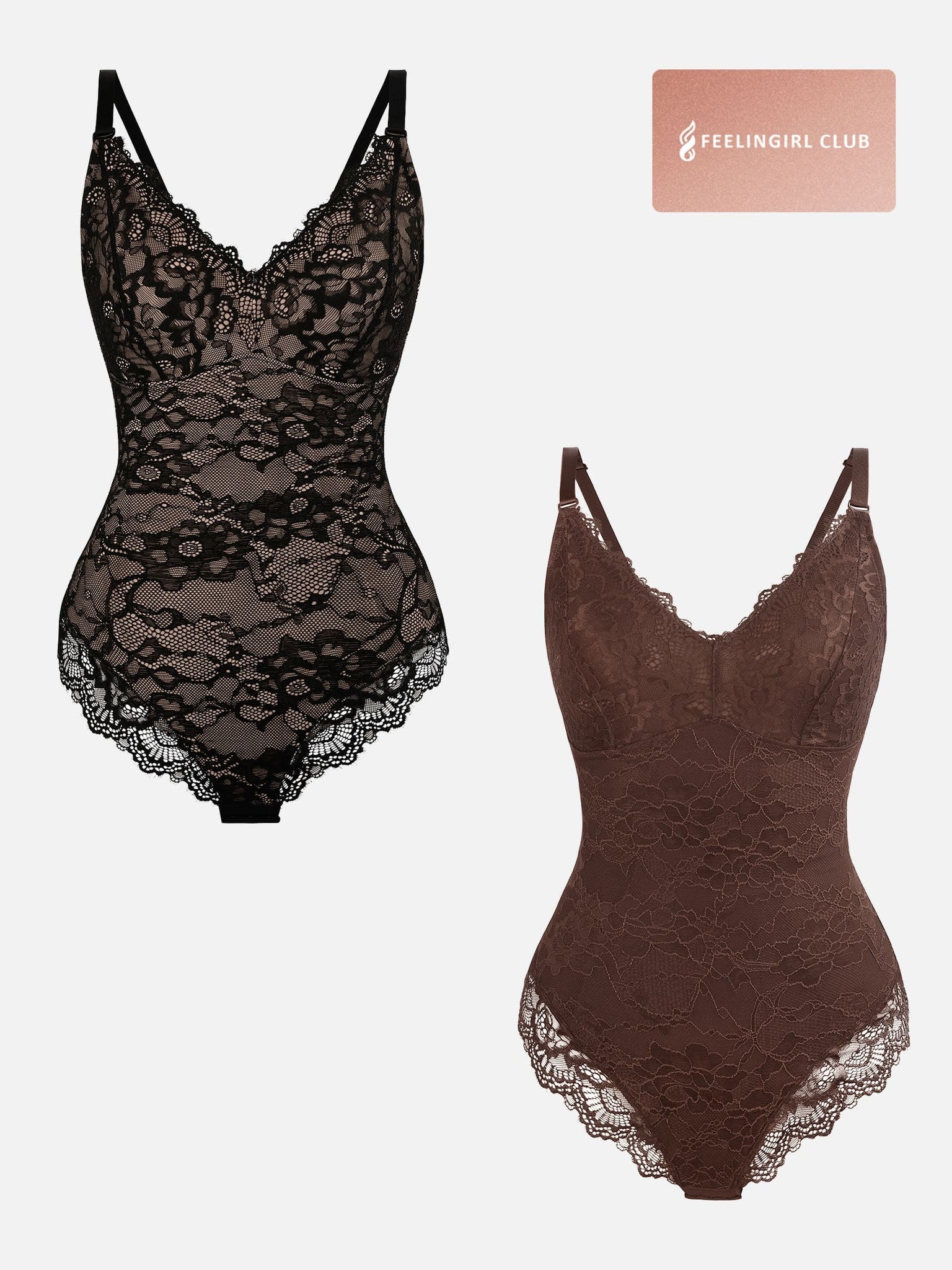 2-Pack Lace V Neck Bodysuit Bundle