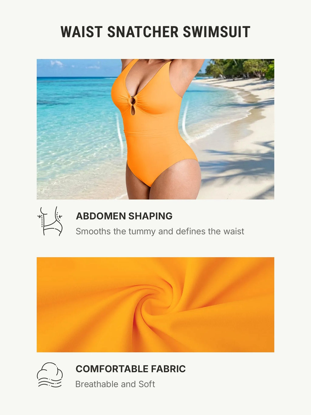 Feelingirl Deep V Metal Ring Ruched Sculpting Swimsuit