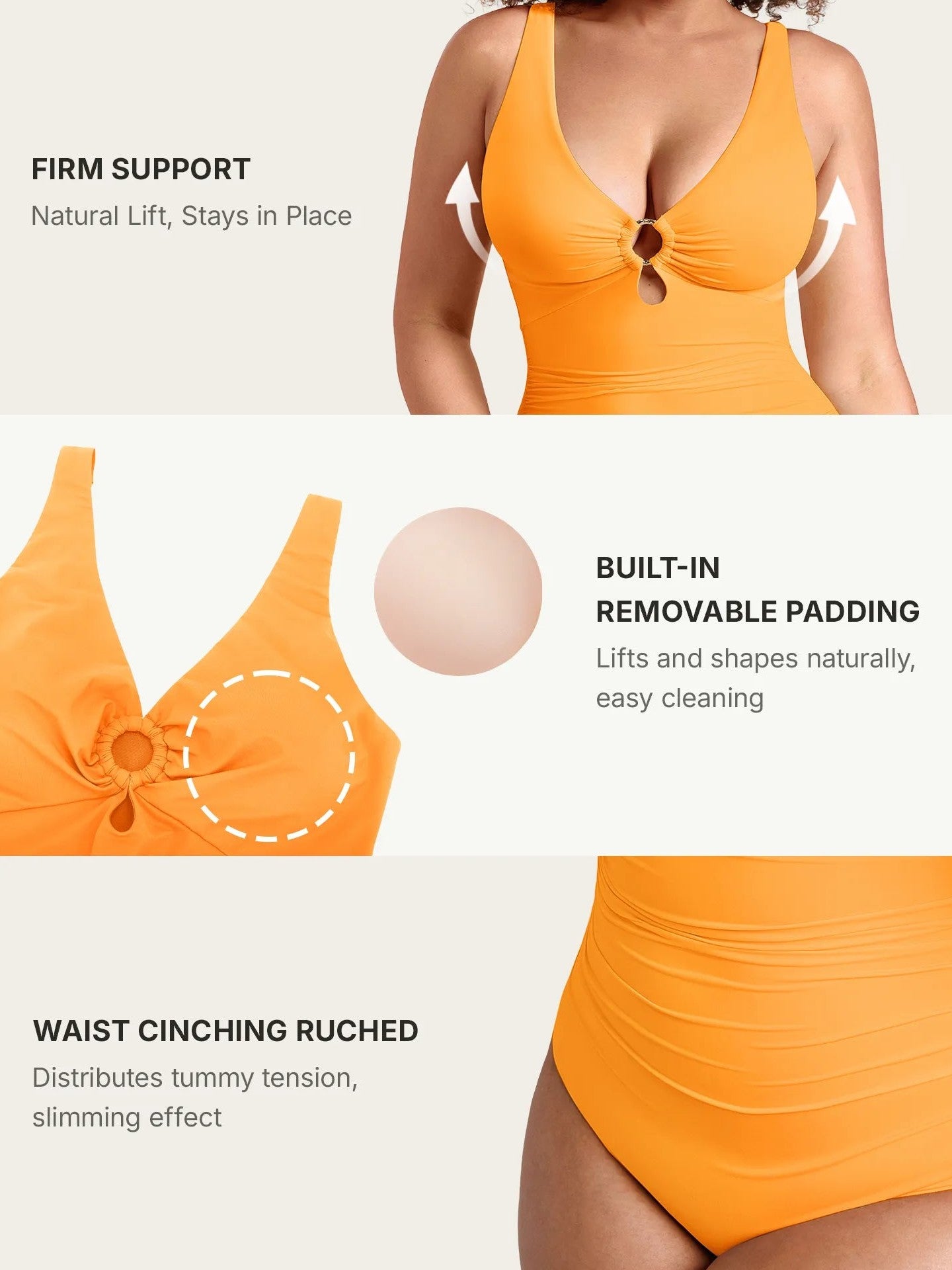 Feelingirl Deep V Metal Ring Ruched Sculpting Swimsuit
