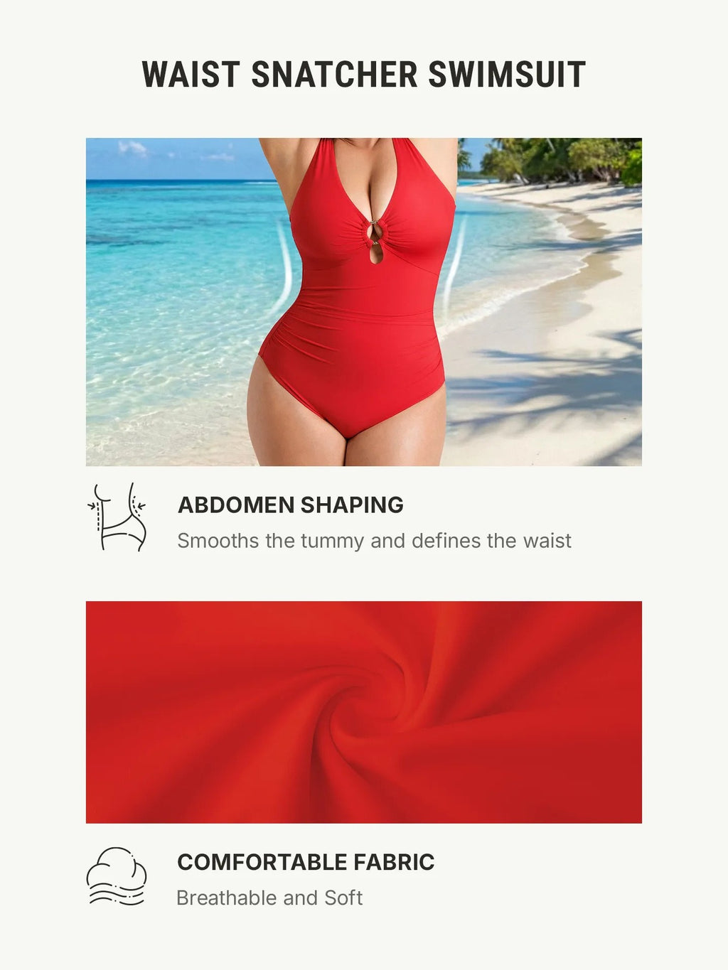 Feelingirl Deep V Metal Ring Ruched Sculpting Swimsuit