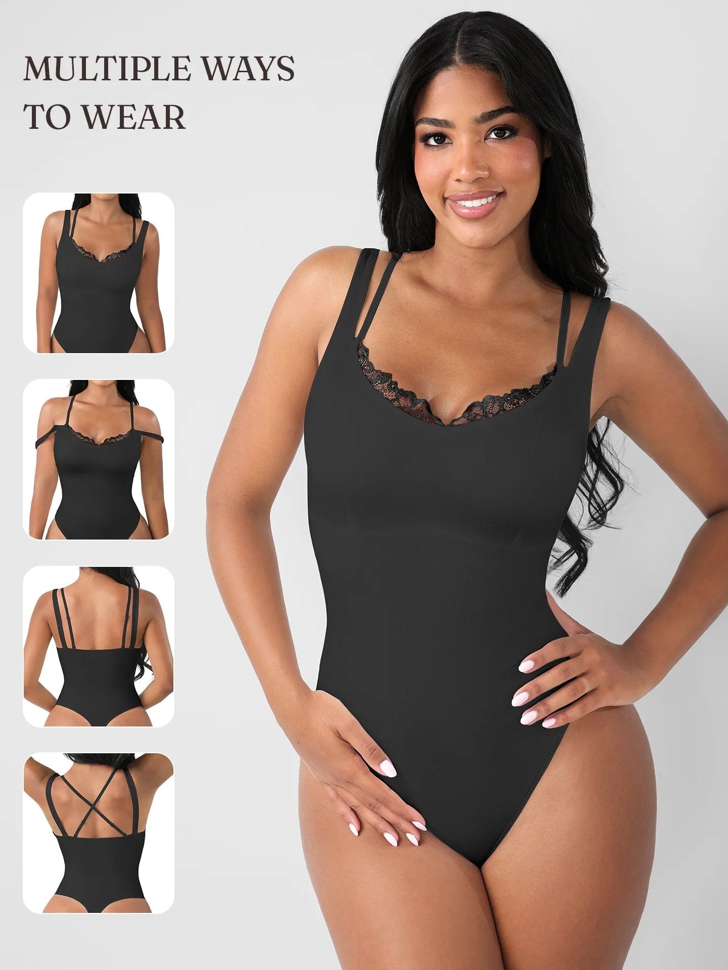 Feelingirl Lace-Trimmed Deep V Bodysuit