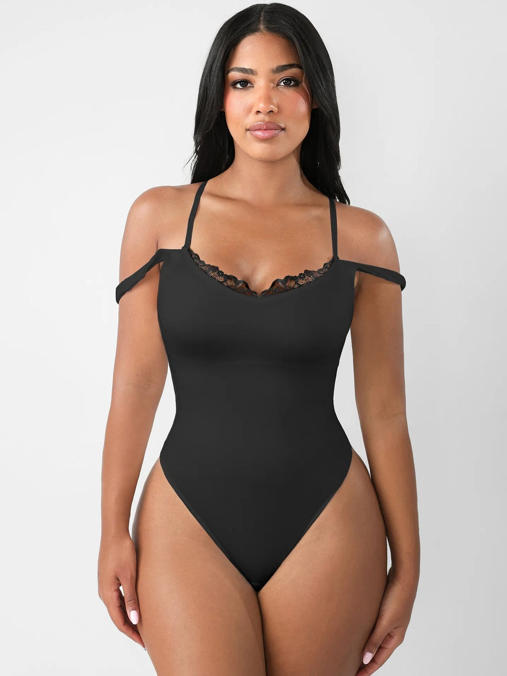 Feelingirl Lace-Trimmed Deep V Bodysuit
