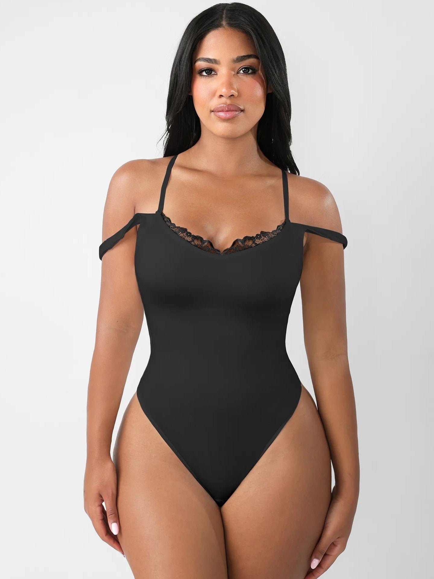 Feelingirl Lace-Trimmed Deep V Bodysuit