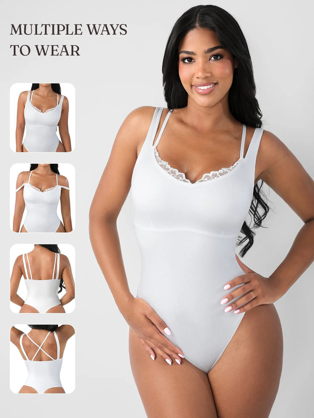 Feelingirl Lace-Trimmed Deep V Bodysuit