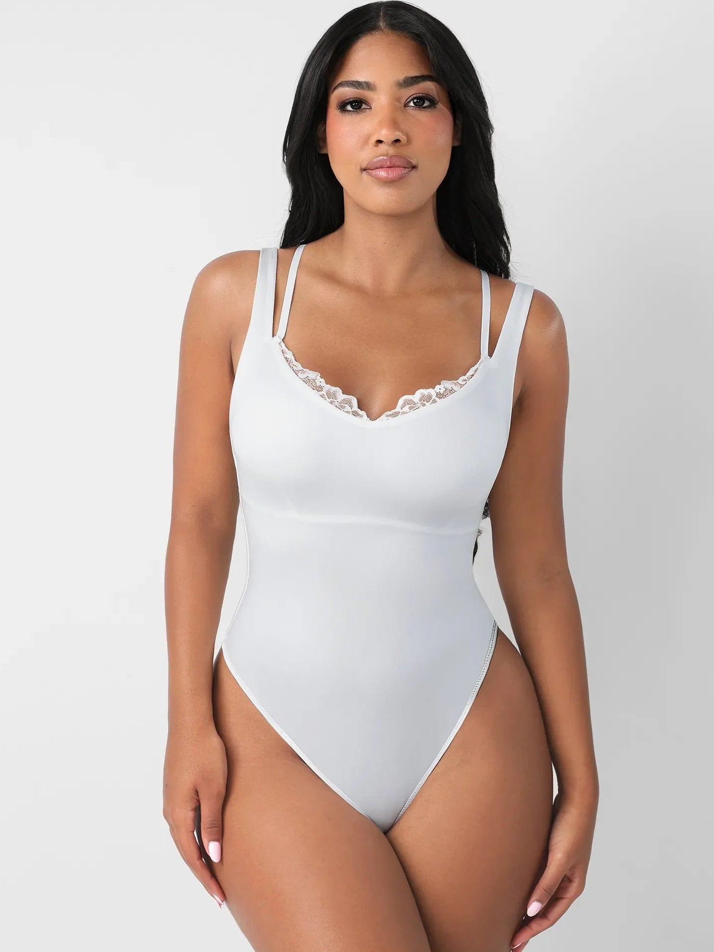 Feelingirl Lace-Trimmed Deep V Bodysuit