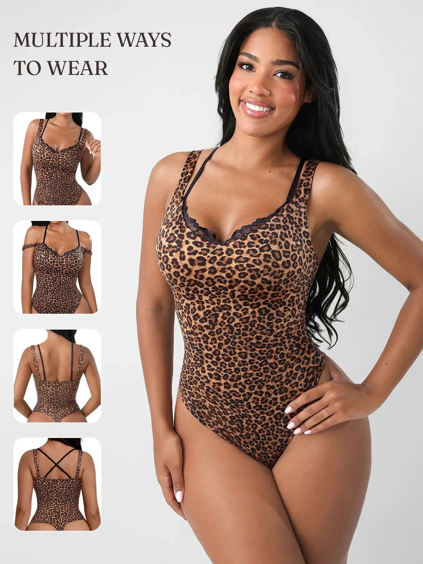 Feelingirl Lace-Trimmed Deep V Bodysuit