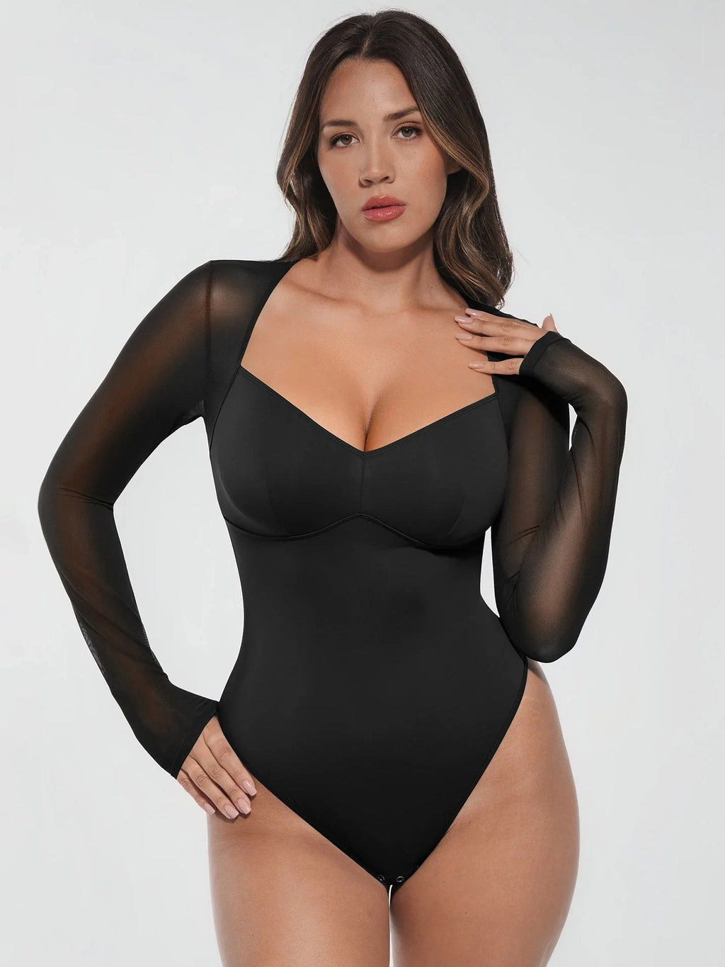 Feelingirl Mesh Panel V-Neck Bodysuit