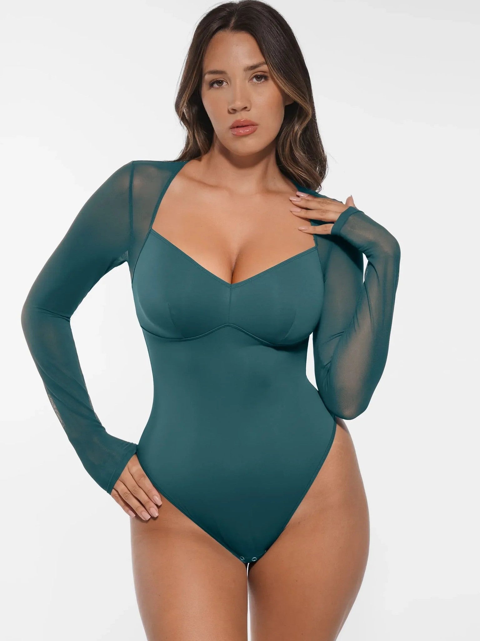 Feelingirl Mesh Panel V-Neck Bodysuit