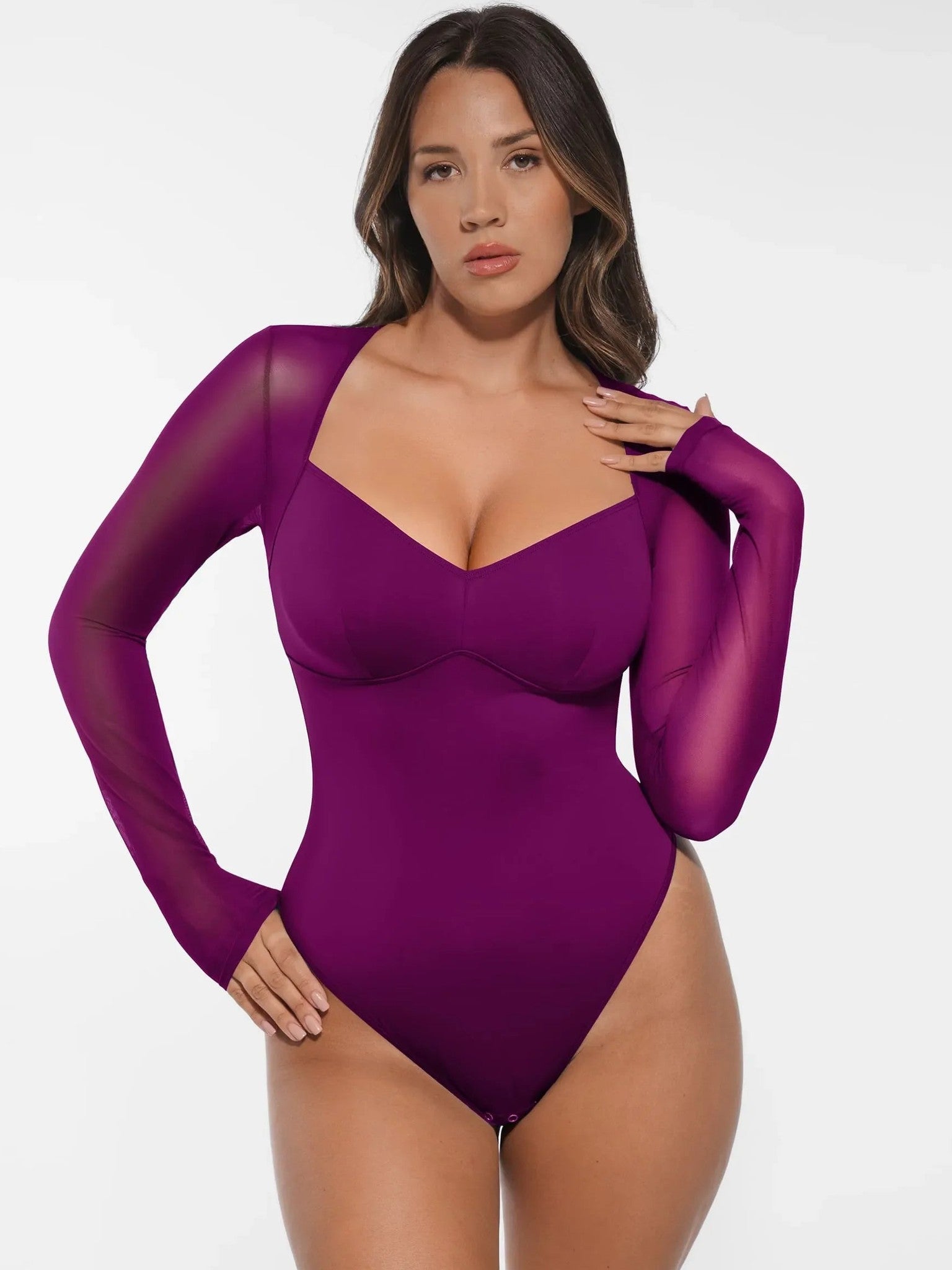 Feelingirl Mesh Panel V-Neck Bodysuit