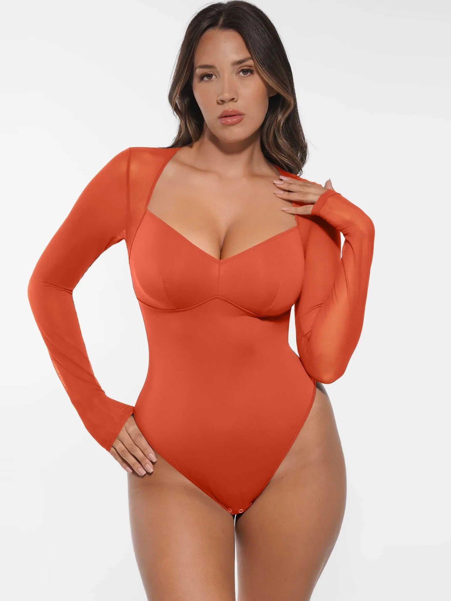Feelingirl Mesh Panel V-Neck Bodysuit
