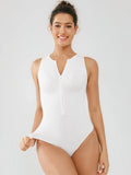 Crew Neck Invisible Zip Ribbed Seamless Bodysuit