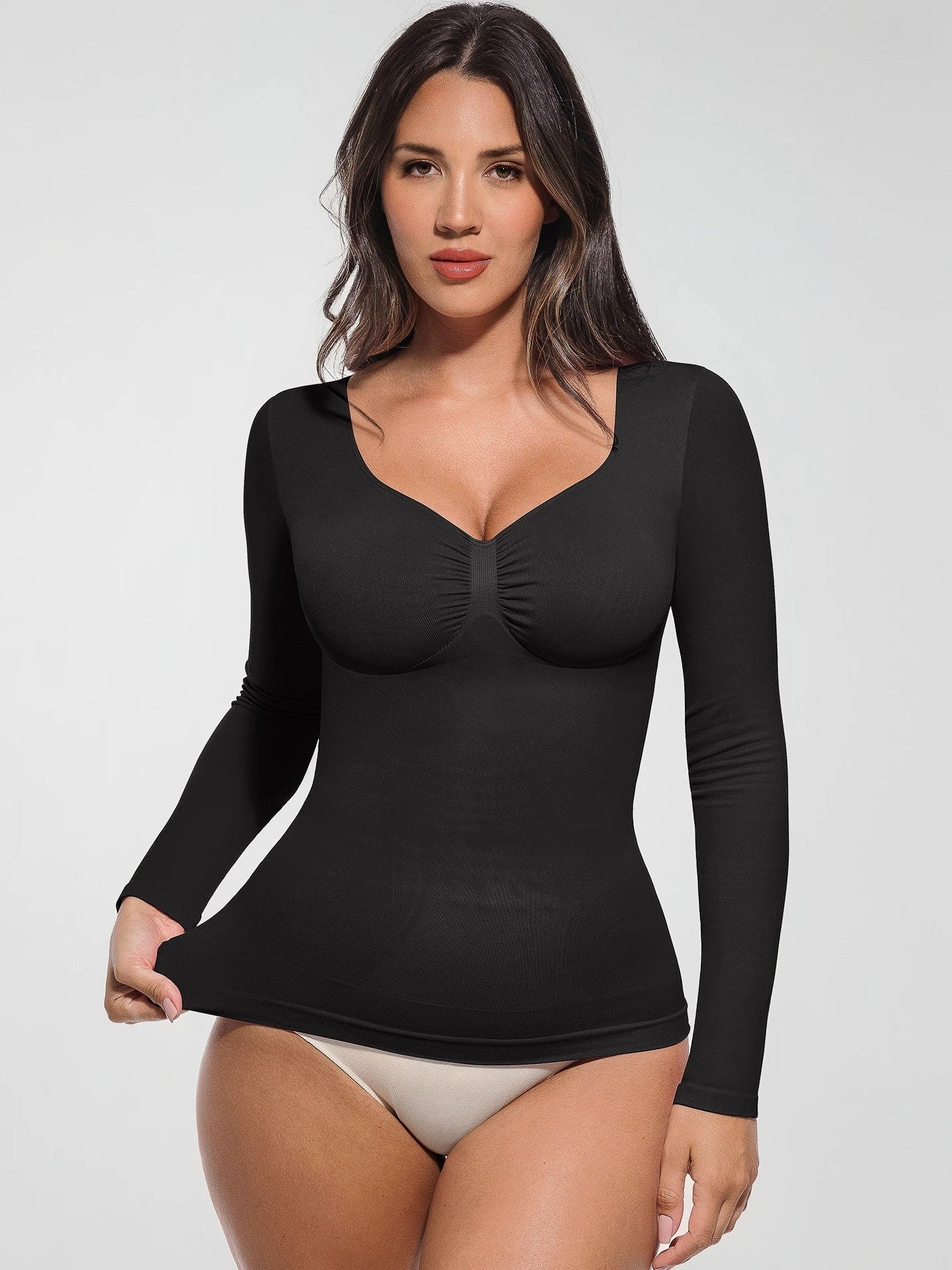 Seamless Long Sleeve Tummy Control Thong Bodysuit