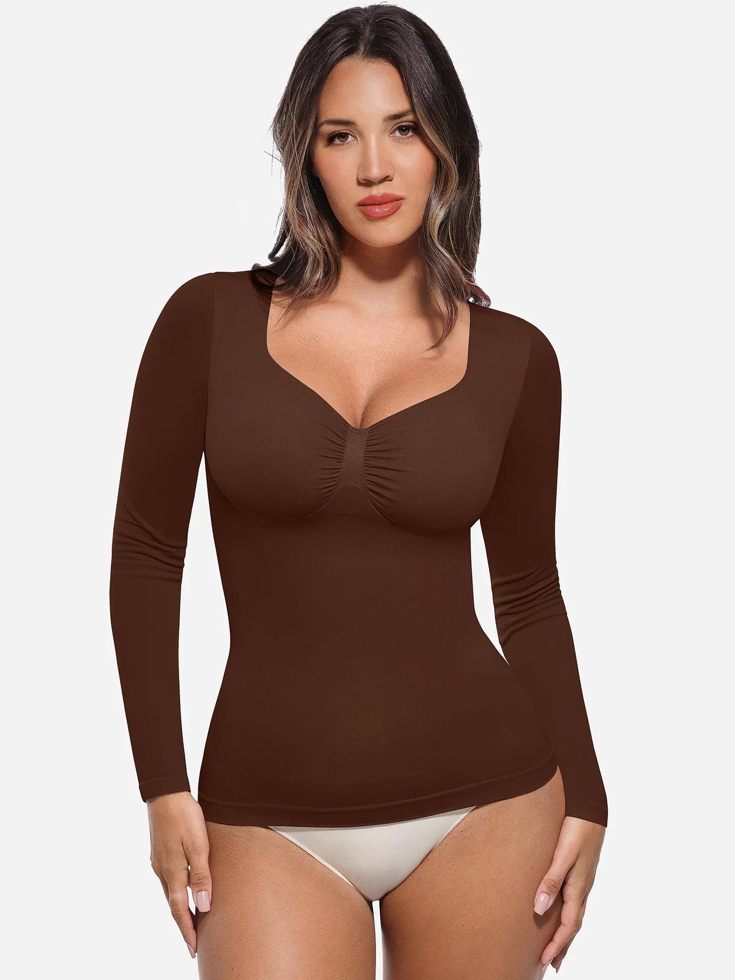 Seamless Long Sleeve Tummy Control Thong Bodysuit
