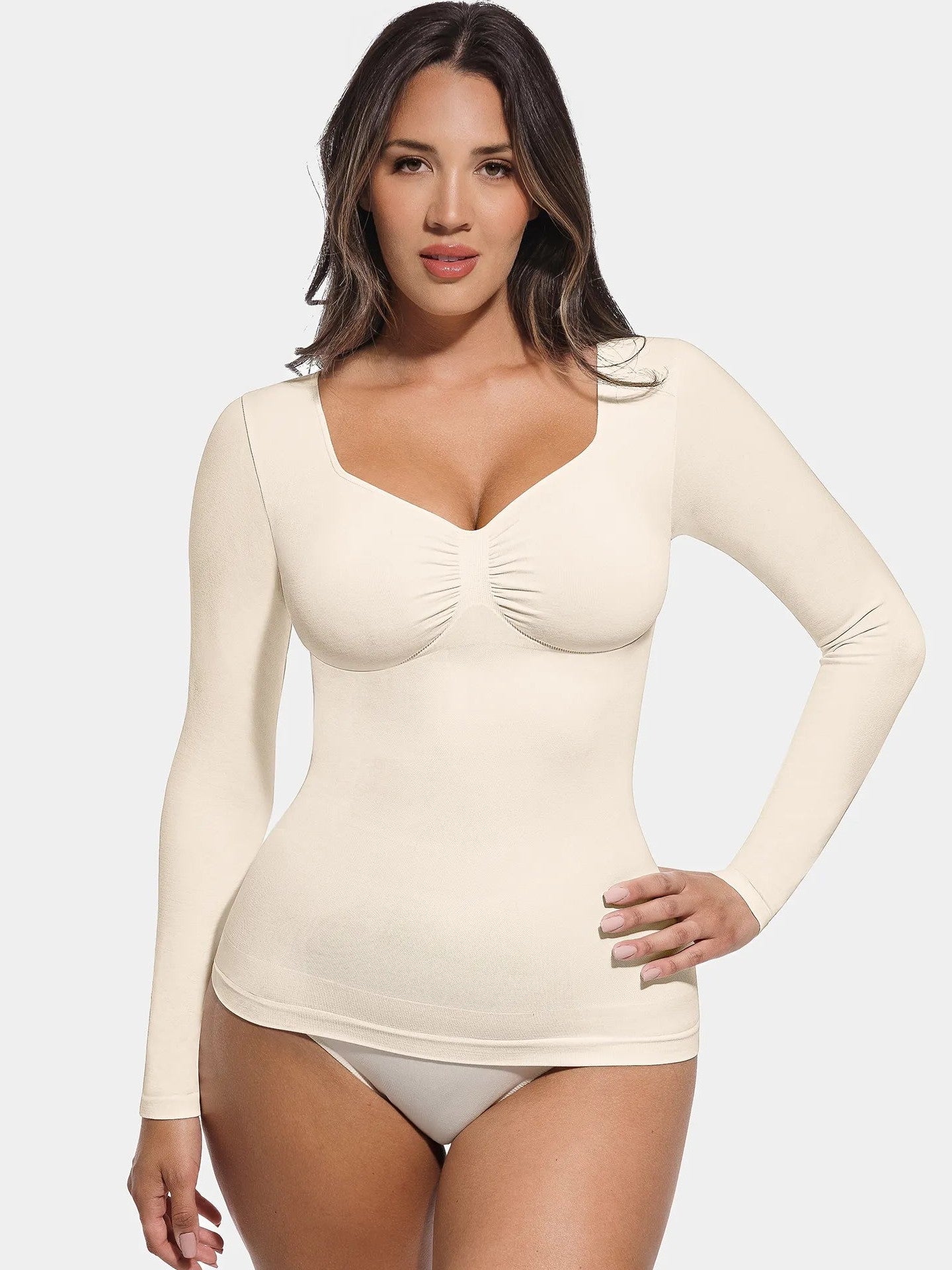 Seamless Long Sleeve Tummy Control Thong Bodysuit