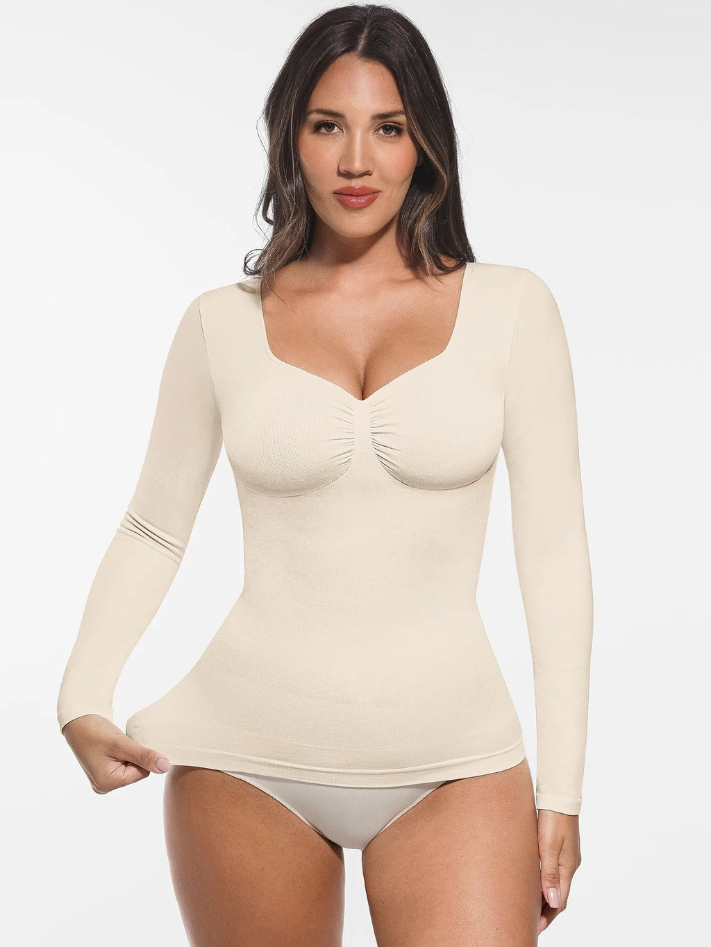 Seamless Long Sleeve Tummy Control Thong Bodysuit