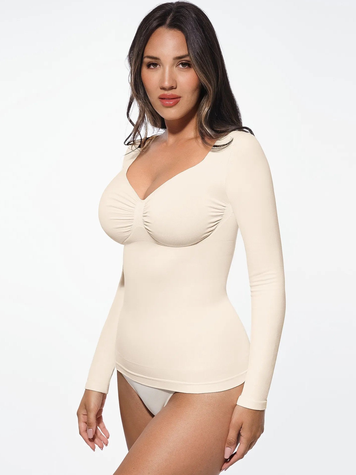 Seamless Long Sleeve Tummy Control Thong Bodysuit