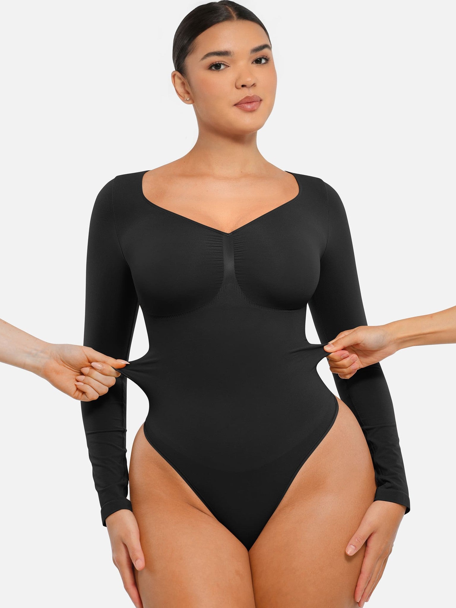 Seamless Long Sleeve Tummy Control Thong Bodysuit