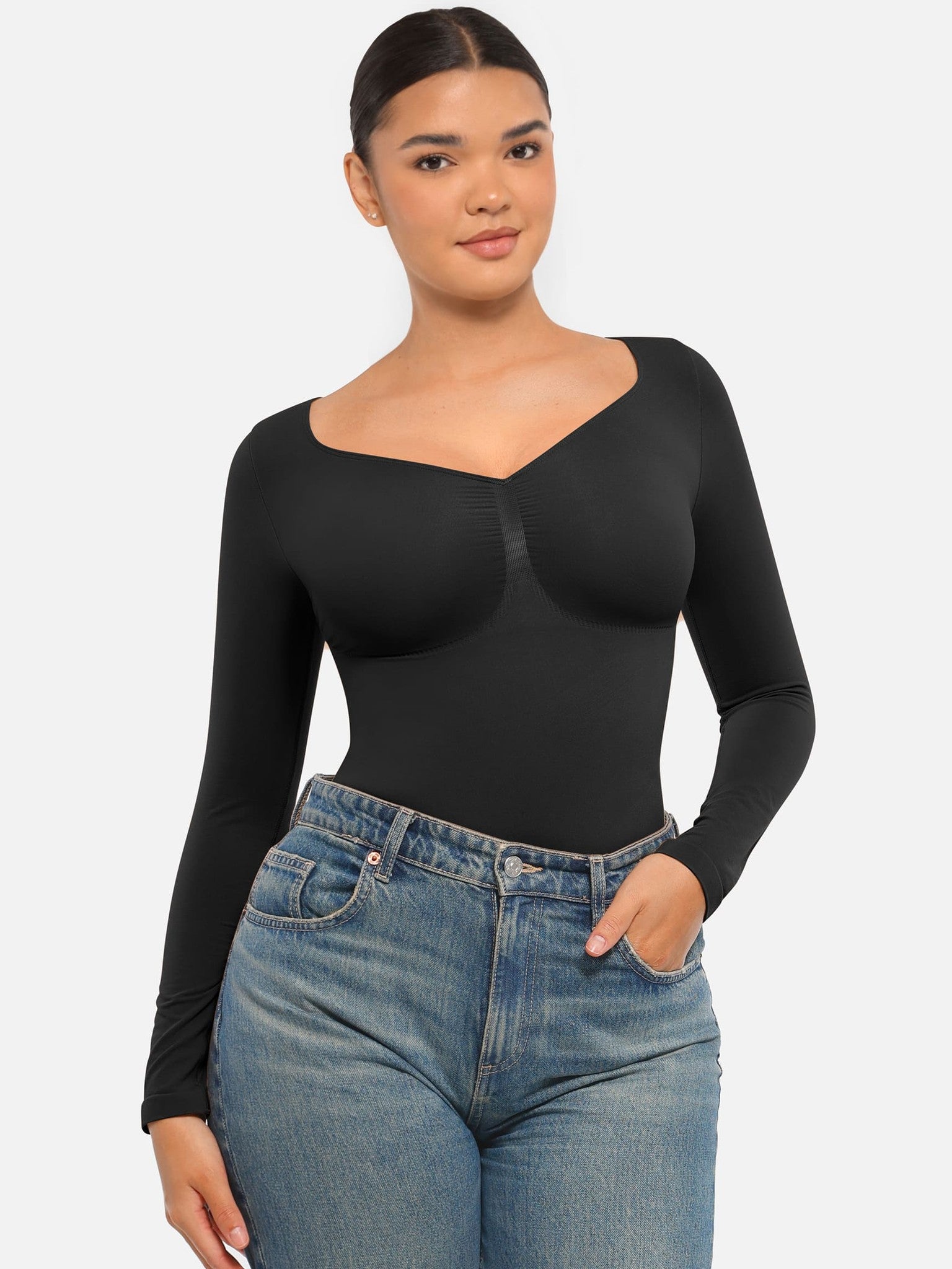 Seamless Long Sleeve Tummy Control Thong Bodysuit