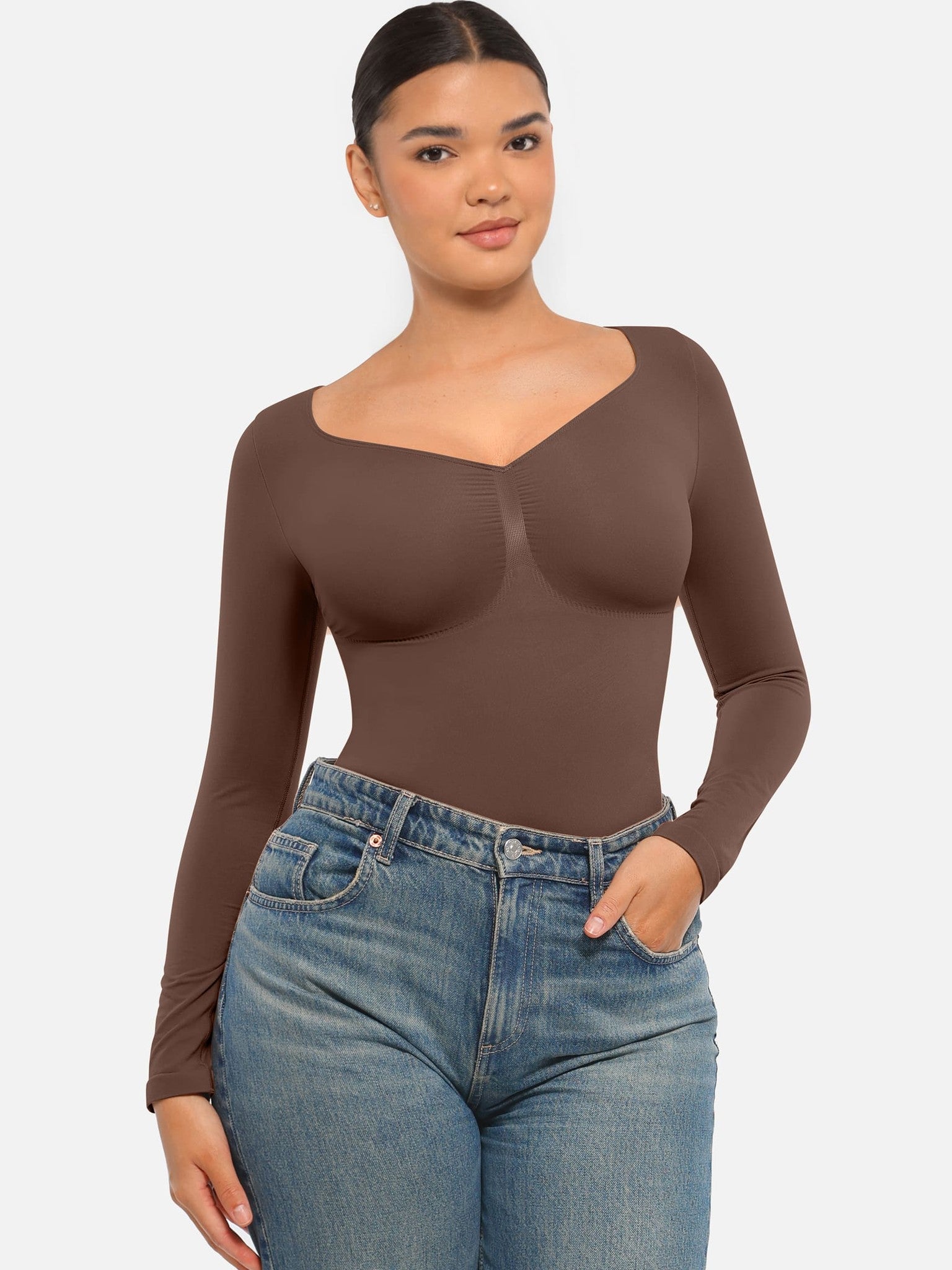 Seamless Long Sleeve Tummy Control Thong Bodysuit