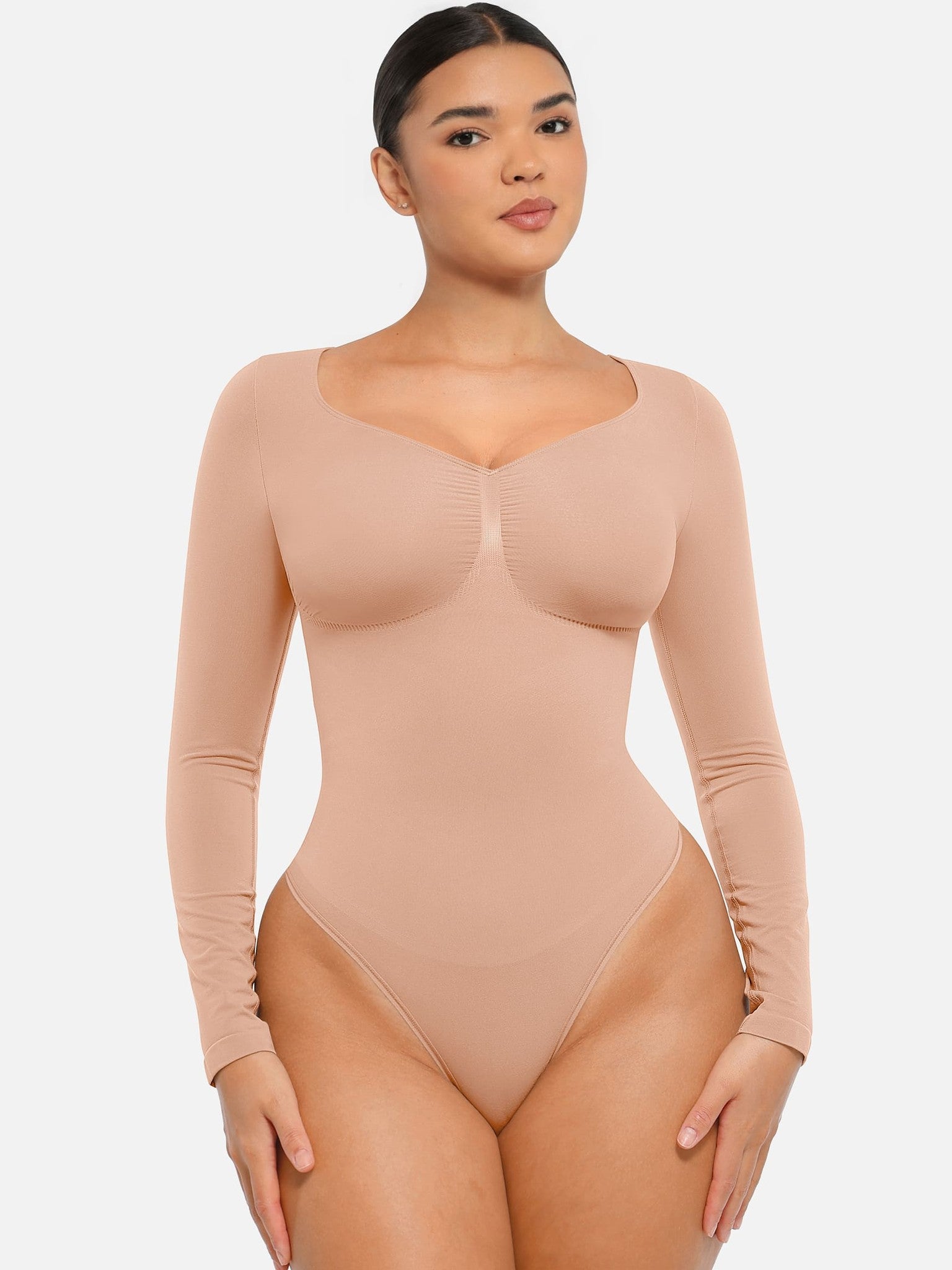 Seamless Long Sleeve Tummy Control Thong Bodysuit