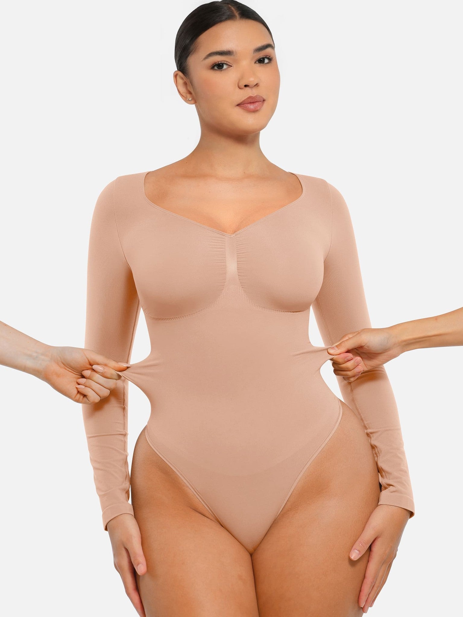 Seamless Long Sleeve Tummy Control Thong Bodysuit