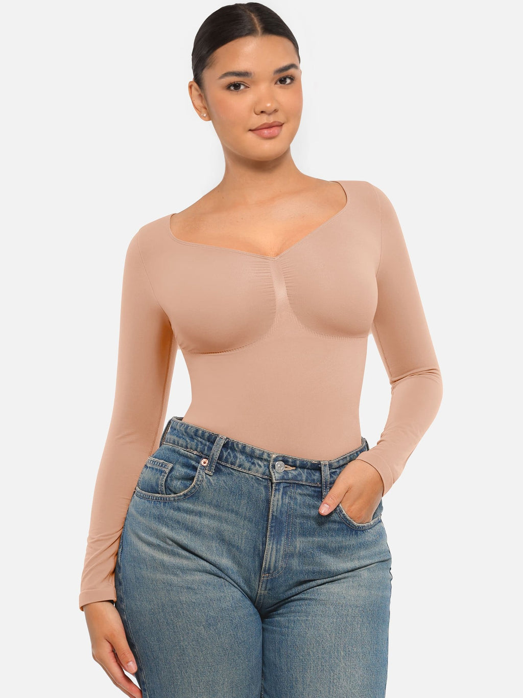 Seamless Long Sleeve Tummy Control Thong Bodysuit