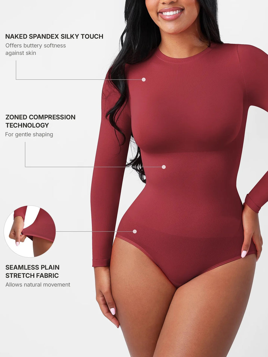 Feelingirl Seamless Ultra-Soft Crew Neck Bodysuit