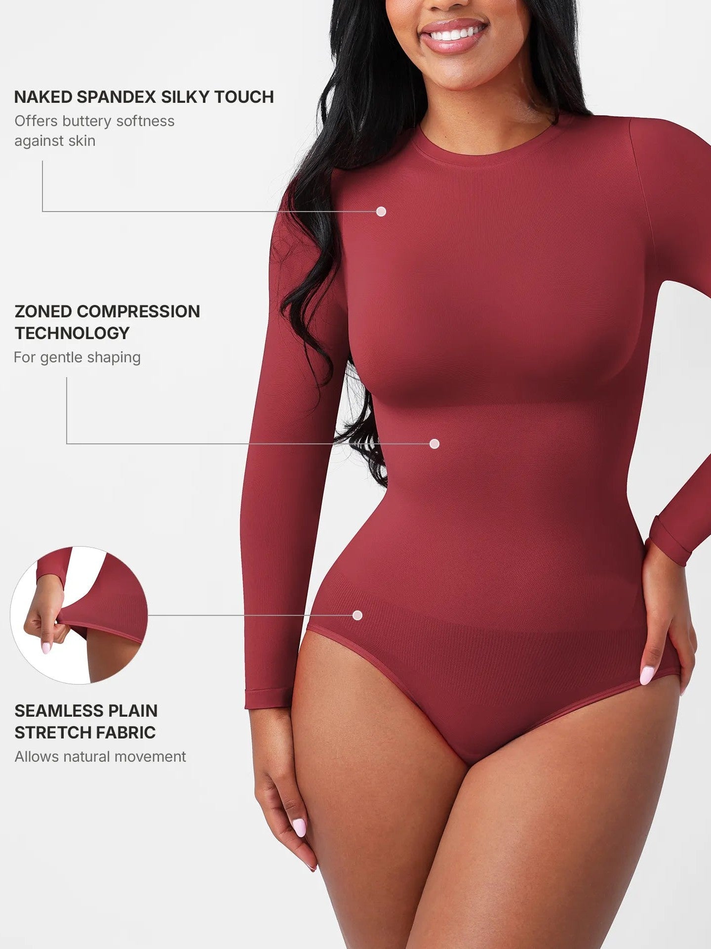Feelingirl Seamless Ultra-Soft Crew Neck Bodysuit