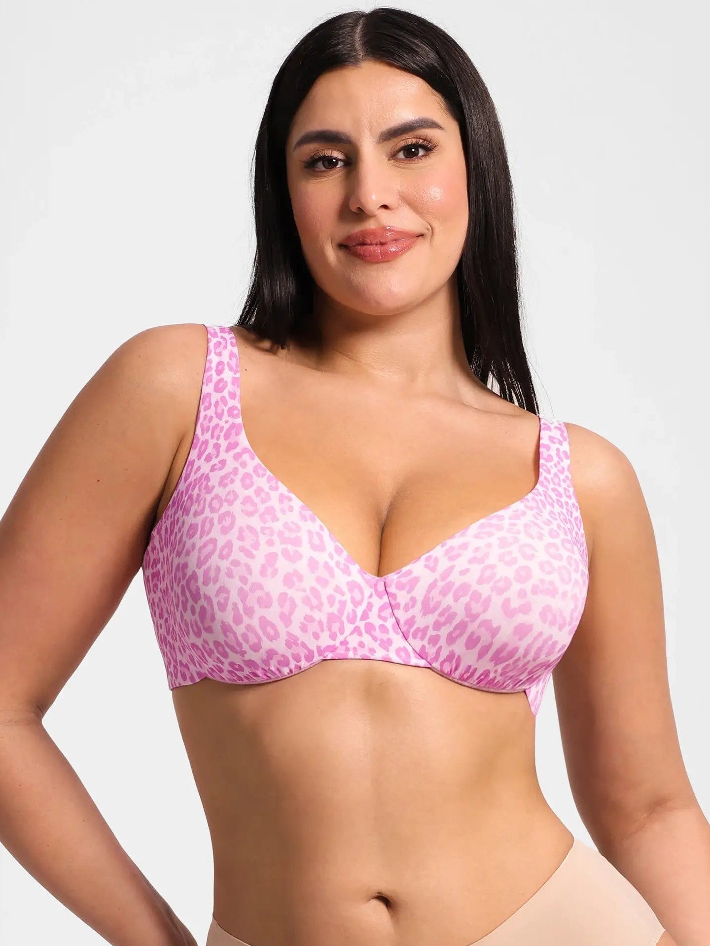 Adjustable-Strap Underwire Deep V-neck Bra