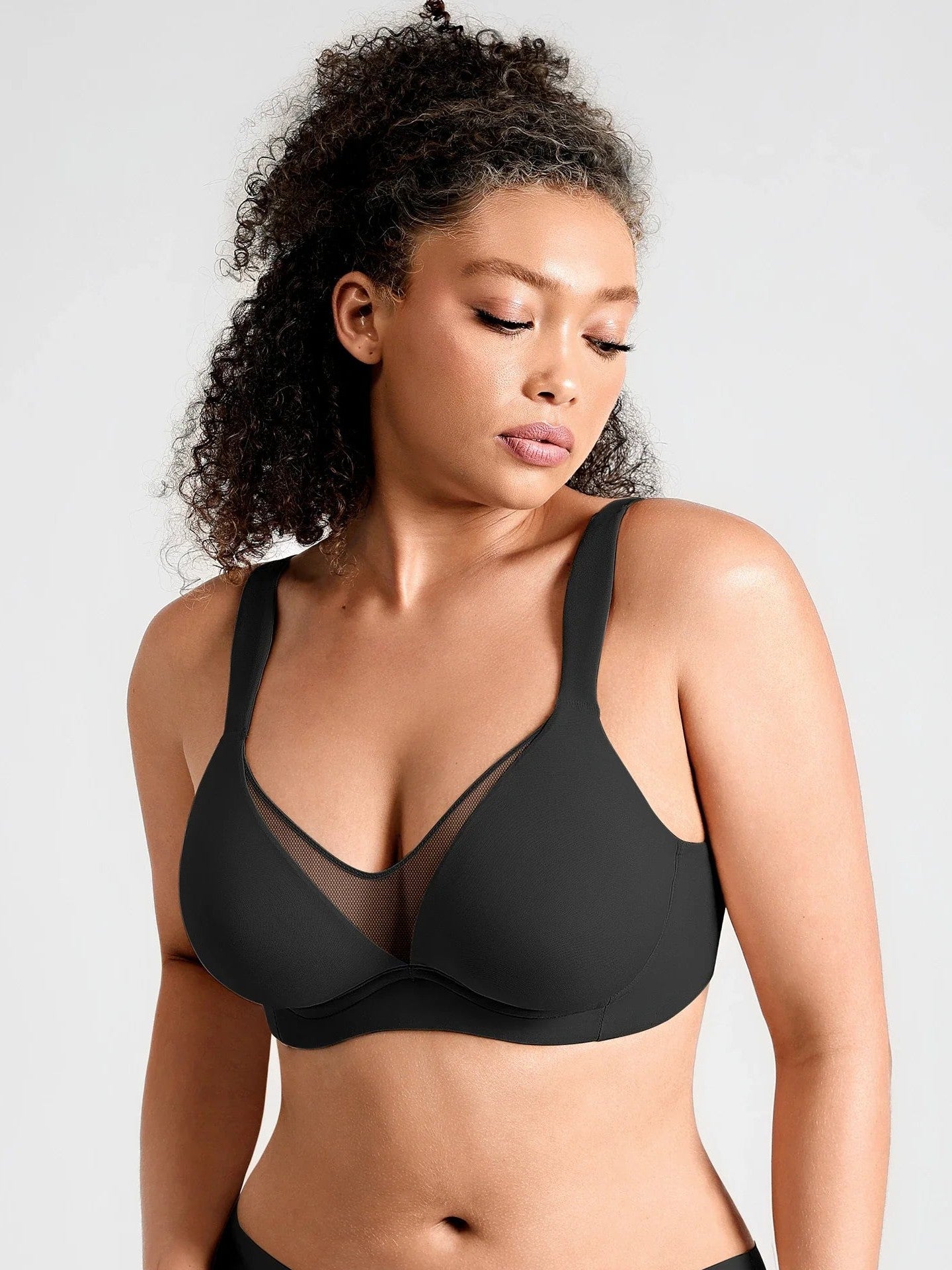 Feelingirl Unlined Minimizer Bra with Sheer V-Neck